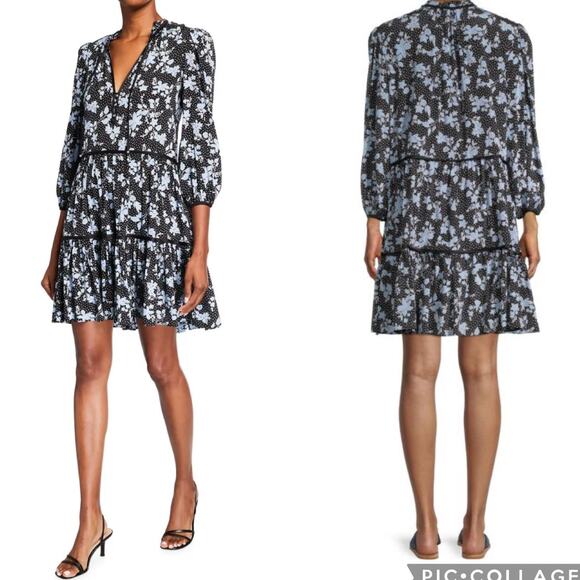 Veronica Beard Silk Mini Hawken Floral Patterned Dress sz 4 Black Multi Printed - Picture 2 of 14